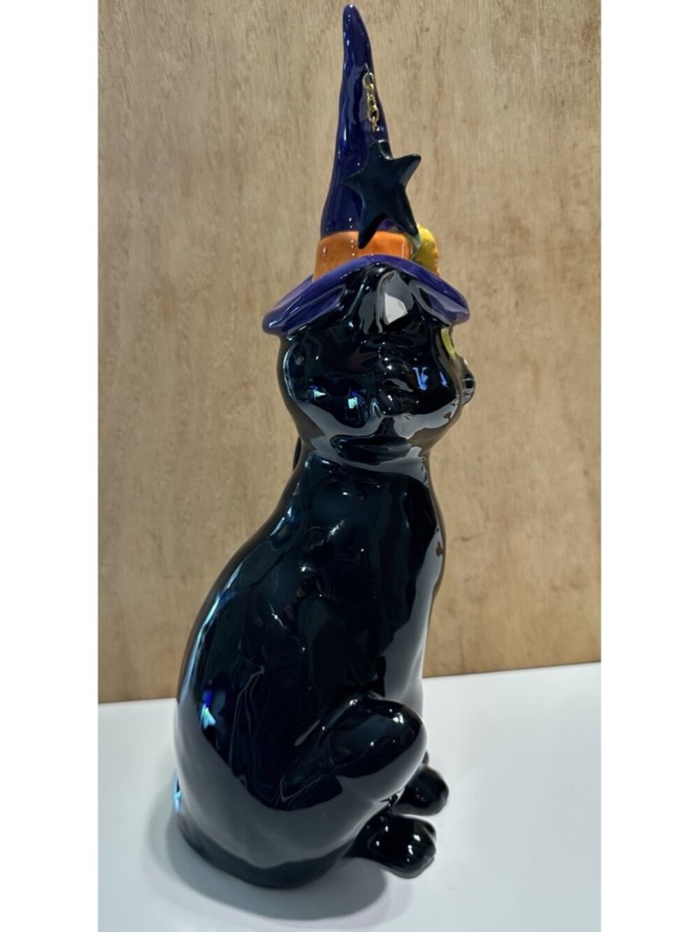 Blue Sky Clayworks Black CAT Kitten Hat Star Dangle Ceramic Halloween Figurine - Picture 2 of 8
